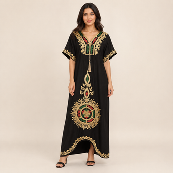 Heritage Medallion Embroidered Jalabiya - Black