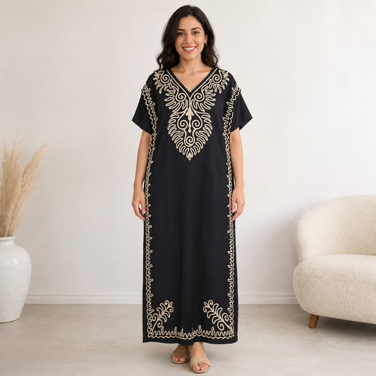 Embroidered Jalabiya with Rope Detailing - Black