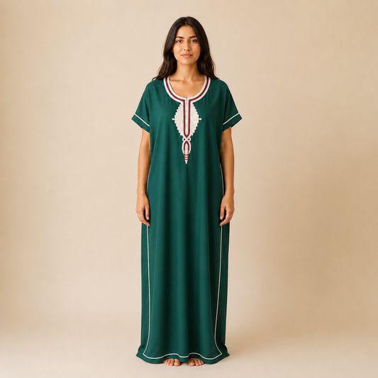 Embroidered Cotton Jalabiya - Green