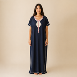 Embroidered Cotton Jalabiya - Dark Navy