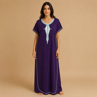 Embroidered Cotton Jalabiya - Purple