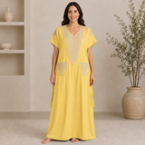 Embroidered Jalabiya with Decorative Pockets - Yellow