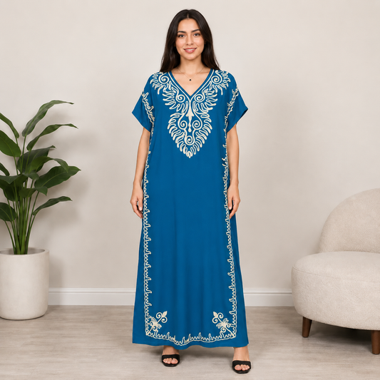 Embroidered Jalabiya with Rope Detailing - Blue