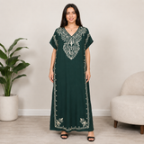 Embroidered Jalabiya with Rope Detailing - Dark Green