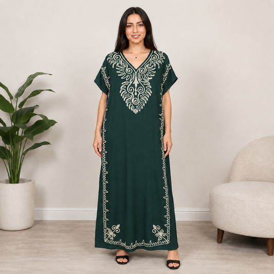Embroidered Jalabiya with Rope Detailing - Dark Green