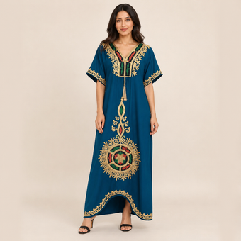Heritage Medallion Embroidered Jalabiya - Blue