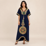 Heritage Medallion Embroidered Jalabiya  - Dark Blue