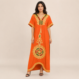 Heritage Medallion Embroidered Jalabiya  - Orange