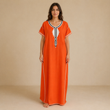 Embroidered Cotton Jalabiya - Orange
