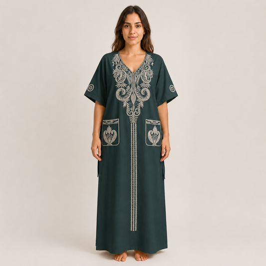 Ornate Embroidered Jalabiya with Front Pockets