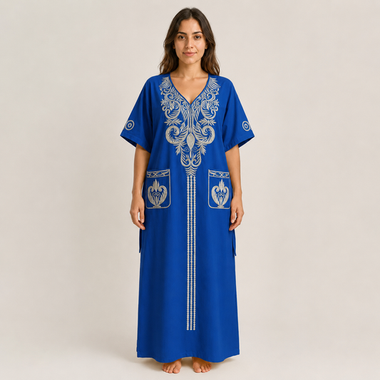 Ornate Embroidered Jalabiya with Front Pockets
