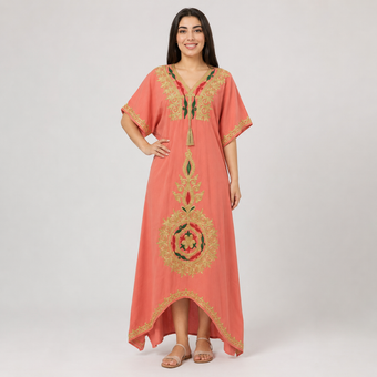 Heritage Medallion Embroidered Jalabiya - Pink