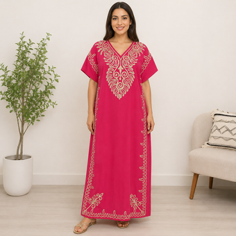 Embroidered Jalabiya with Rope Detailing - Pink