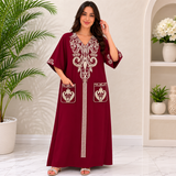 Ornate Embroidered Jalabiya with Front Pockets - Red