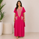 Embroidered Jalabiya with Decorative Pockets - Pink