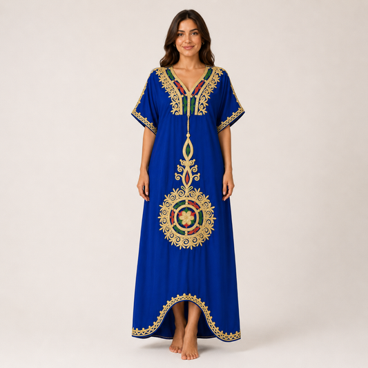 Heritage Medallion Embroidered Jalabiya - Royal Blue